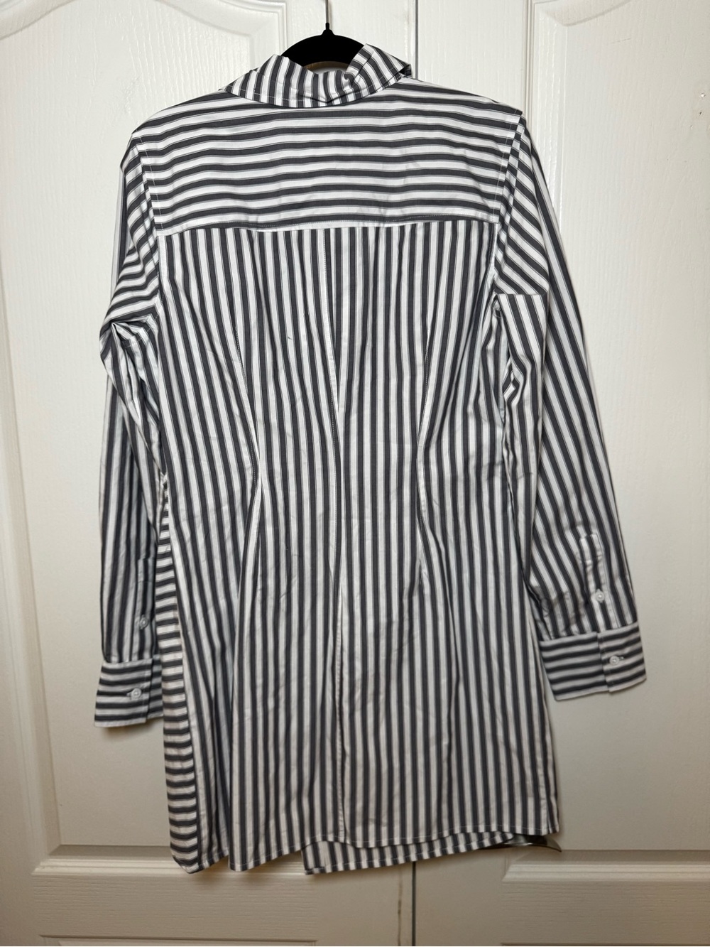 KBB by Kahlana Gray White Striped Asymmetrical Deconstructed Shirt Dress Small - Picture 5 of 6